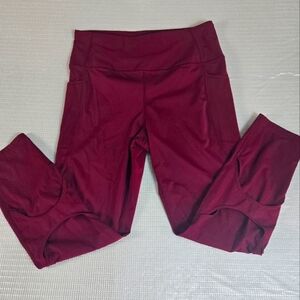 Avia Workout Activewear Leggings Red L 12-14 Calf Openings Side Pockets